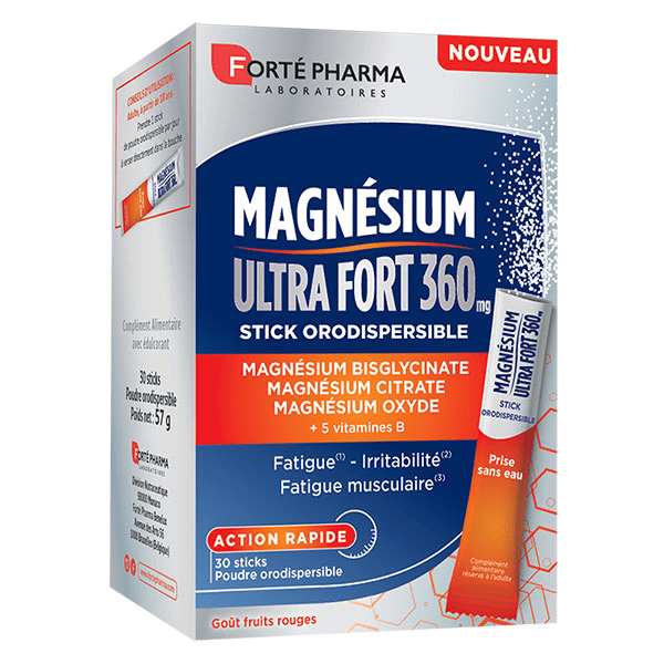 Magnésium Ultra Fort 360 Sticks Vitamine B6 30 sticks orodispersibles