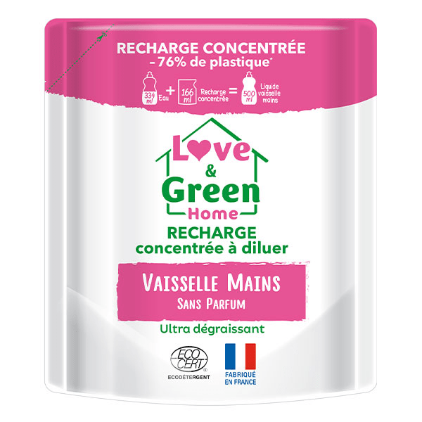 Recharge liquide vaisselle Sans parfum certifiée Ecodétergent