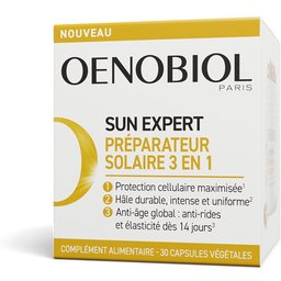 Oenobiol - SUN Expert Préparateur Solaire 3en1 - Complément alimentaire - NOUVEAU-Triple action- Protection cellulaire1 - Hâle intense2 - Anti-âge global3- Prouvé cliniquement - 30 capsules vég?