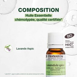 Pranarôm - Lavande Aspic Bio - Huile Essentielle Chémotypée - Apaise Les Piqûres, Les Brûlures Superficielles De La Peau Et Les Coups De Soleil Légers - 100 % Pure Et Naturelle - Hect - 10 ml
