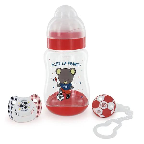 Coffret Foot Rouge composé d'1 biberon 1 sucette + attache sucette