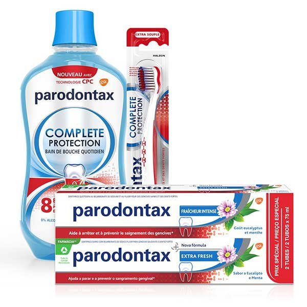 Bain de Bouche Quotidien 500ml & Dentifrice Complete Protection Fraicheur 2x75ml & Brosse à Dents Complète Protection Souple