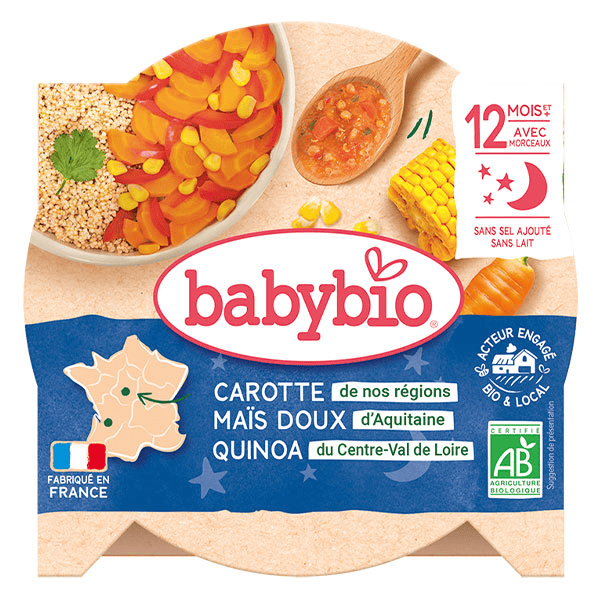 Repas Soir Assiette Carotte Maïs Quinoa +12m Bio 230g