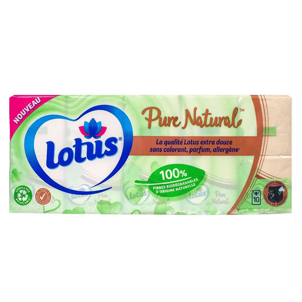 Mouchoirs Pure Naturelle 10 étuis de 10 mouchoirs