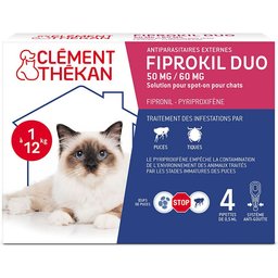 Anti-Puces et Anti-Tiques pour Chat - Double action : Elimine les parasites & les larves/oeufs  - Protège votre animal et son environnement - 4 Pipettes Spot On