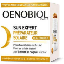 Oenobiol SUN Expert Préparateur Solaire Peau Sensible - Protection cellulaire renforcée2 - Favorise un hâle intense et éclatant - Complément Alimentaire 30 capsules - Programme 1 mois