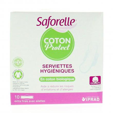 Coton protect serviettes hygiéniques extra fines avec ailettes x 10