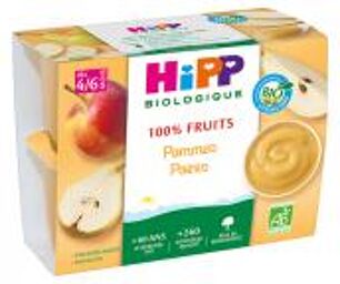 Purée de Fruits Pommes et Poires Bio pour Bébé dès 4/6 Mois - Lot de 4 Pots - Carton 4 pots de 100 g