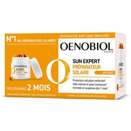 Oenobiol SUN Expert Préparateur Solaire Anti-Âge - Efficacité Anti-Âge prouvée - Protection cellulaire renforcée2 - Favorise un hâle intense, éclatant - Complément Alimentaire 2x30 capsules -
