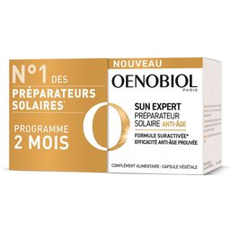 Oenobiol SUN Expert Préparateur Solaire Anti-Âge - Efficacité Anti-Âge prouvée - Protection cellulaire renforcée2 - Favorise un hâle intense, éclatant - Complément Alimentaire 2x30 capsules -