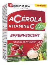 Acérola Vitamine C Origine Végétale - Effervescent - Source de Vitalité - 20 Comprimés - Boîte 20 comprimés effervescents