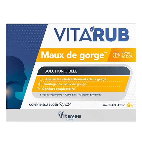 Vita'Rub Maux de Gorge - Goût Miel Citron - 24 comprimés à sucer
