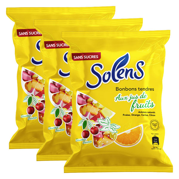 Bonbons sans Sucres Tendres aux Jus de Fruits 100g - Lot 3
