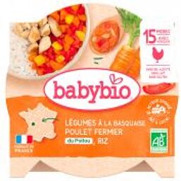Légumes Basquaise & Poulet Fermier Riz 15 Mois et + 260 g - Carton 1 assiette de 260 g