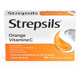 Strepsils Orange Vitamine C - Traitement Antiseptique du Mal de Gorge - À partir de 6 ans