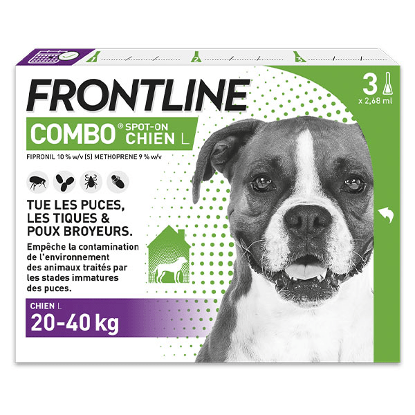 Combo chien 20-40kg - Anti-puces anti-tiques pour chien L - 3 pipettes