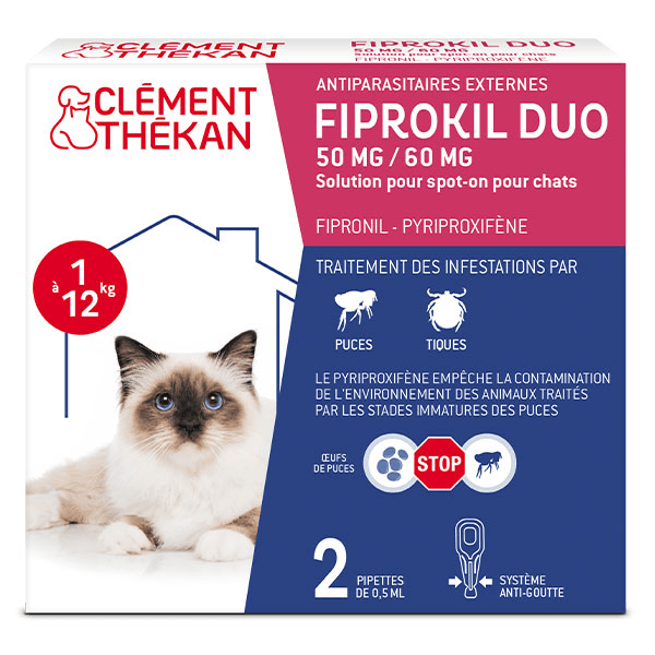 Anti-Puces Chat et Anti-Tiques, Double Action, 2 pipettes