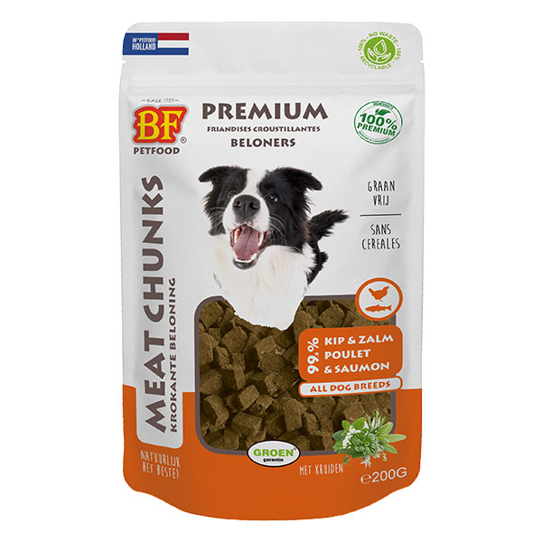 Friandises croustillantes au poulet & saumon. Sachet de 200g