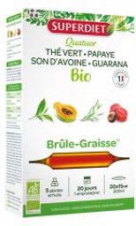 Quatuor Guarana Brûle-Graisse Bio Thé Vert Papaye Son d'Avoine Guarana - 20 Ampoules de 15 ml - Boîte 20 ampoules de 15 ml