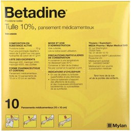Bétadine - Tulle 10% - plaies ou brûlures superficielles et peu étendues - 10 pansements médicamentaux