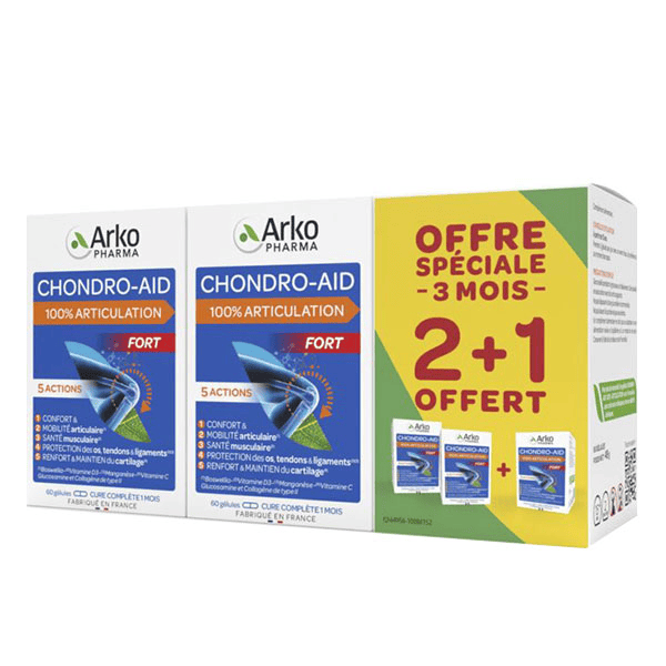 Chondro-Aid 100% Articulation 2+1 mois offert 3 x 60 gélules - 180 gélules