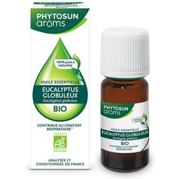 Aroms - Huile Essentielle Eucalyptus Globulus Bio - Hebbd - 100% Pure & Naturelle - 100% Bio - Contribue au Confort Respiratoire - Analysée & Conditionnée en France - 10 ml