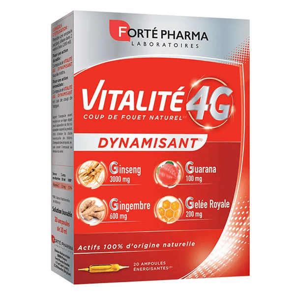 Vitalité 4G Dynamisant Ginseng Guarana Vitamine C 20 ampoules