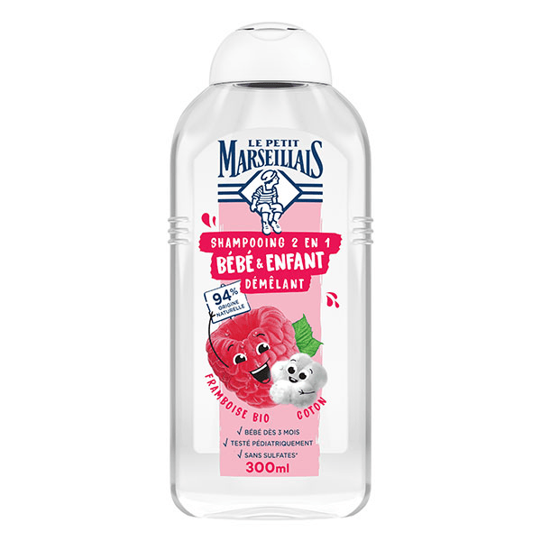 Shampooing Démêlant 2en1 Bébé Enfant Framboise Coton 300 ml