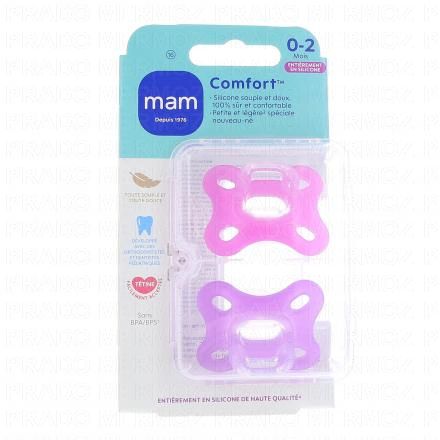 Comfort - Sucettes nouveau né +0mois lot de 2 rose