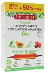Super Diet Quatuor Guarana Brûle Graisse Bio 20 Ampoules+10 Offertes - Boîte 30 ampoules de 15 ml
