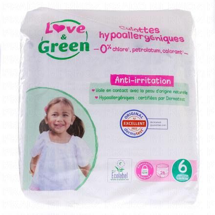 LOVE&GREEN Couches Culottes hypoallergéniques taille 6 - +16kg x26 couches
