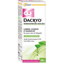 Dacryo® - Hydratation des yeux secs - Yeux secs & fatigués - Solution ophtalmique - Acide Hyaluronique et gel d'aloe vera - Flacon - 10ml