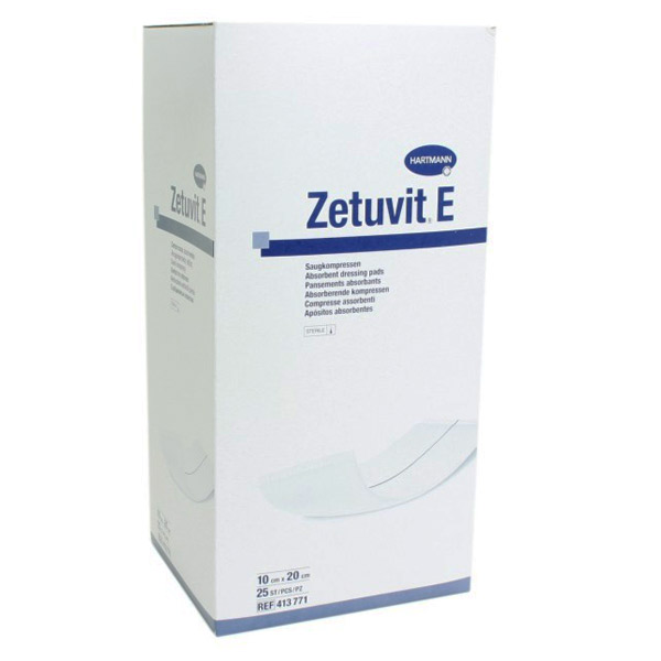 Zetuvit-E Pansement Absorbant Américain Stérile avec Dos Hydrophobe 10 x 20cm 25 unités
