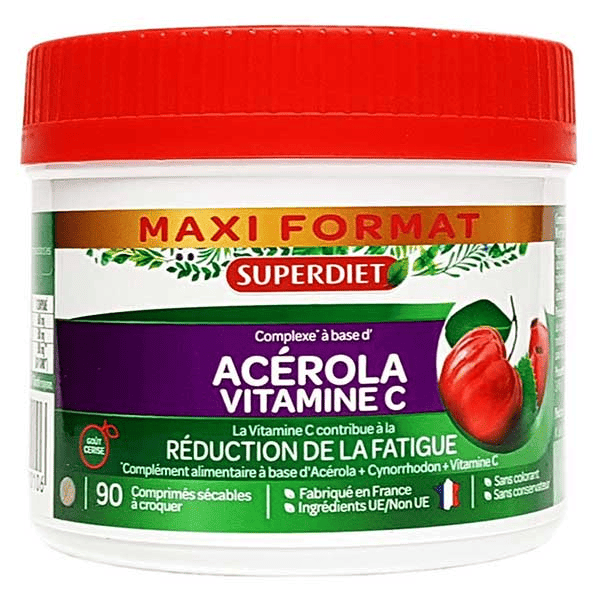 Maxi Pot Acérola Vitamine C 90 comprimés sécables à croquer
