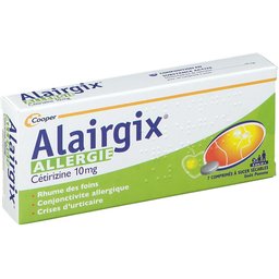 Alairgix - Allergie - Cétirizine 10mg - Rhume des foins - Conjonctivite allergique - Crises d'urticaire - 7 comprimés à sucer