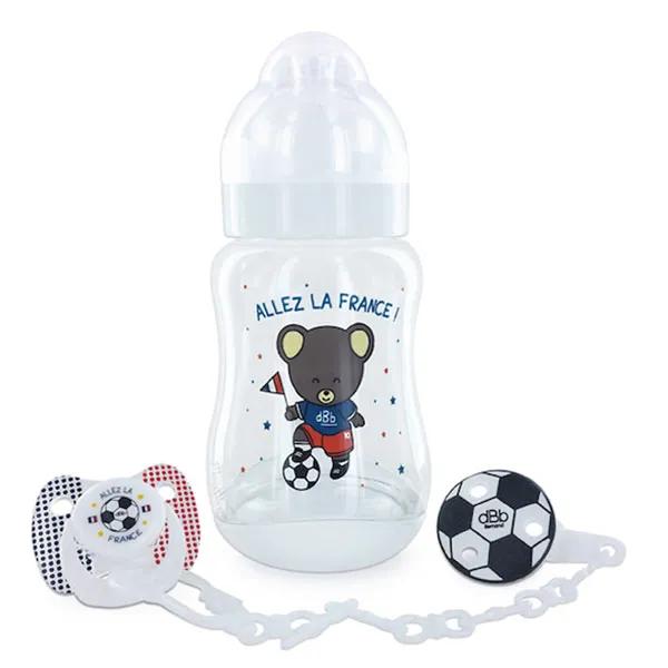 Coffret Foot Blanc composé d'1 biberon 1 sucette + attache sucette