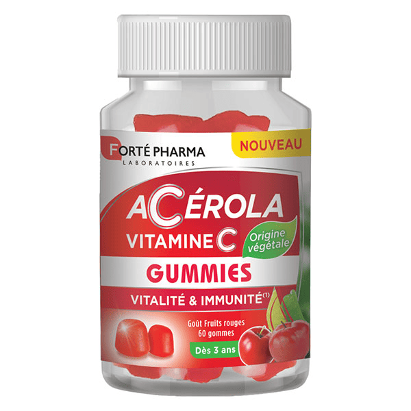 Acérola Gummies Vitamine C d'origine naturelle 60 gommes dès 3 ans