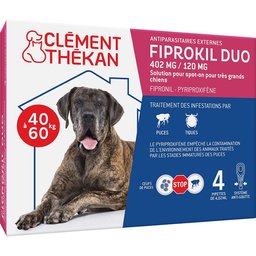 Anti-Puces et Anti-Tiques pour Très Grand Chien (40-60kg) - Double action : Elimine les parasites & les larves/oeufs  - Protège votre animal et son environnement - 4 Pipettes Spot O