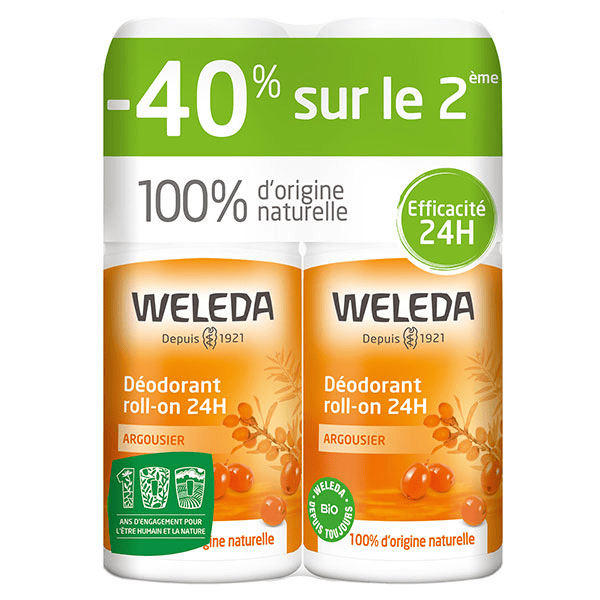 Argousier Déodorant 24h Roll-On Bio Lot de 2 x 50ml
