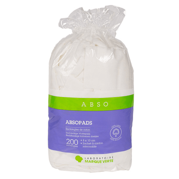 Abso Absopads Rectangles Coton 8cm x 10cm Non Stérile 200 pièces