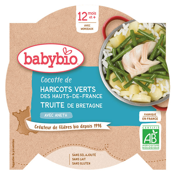 Repas Midi Assiette Haricots Verts Truite +12m Bio 230g