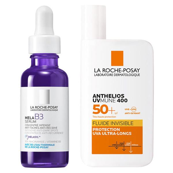 Routine Anti-Tâches Mela B3 Sérum 30ml & Anthelios UVMune 400 Fluide Invisible SPF50+ avec Parfum 50ml