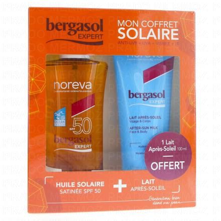 Coffret solaire Huile satinée SPF50 100ml + Lait après soleil 100ml