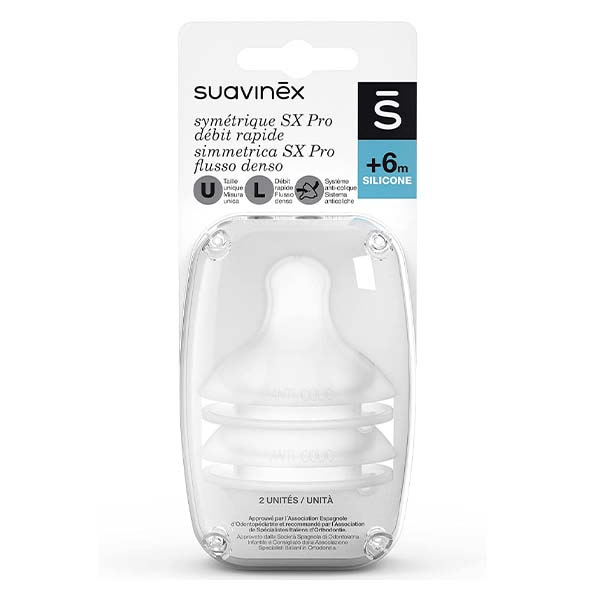 Tétine Symétrique Silicone SX Pro Débit L +6m Lot de 2