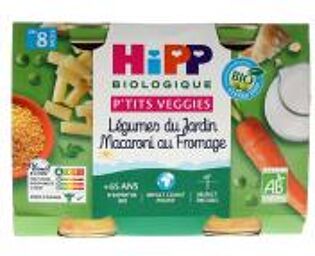 P'tits Veggies Légumes du Jardin Macaroni au Fromage dès 8 Mois Bio 2 Pots - Carton 2 pots de 190 g