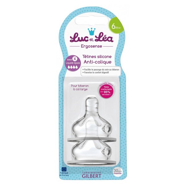 Tétines Silicone Anti-Colique 6m+ Liquide Épais Lot de 2