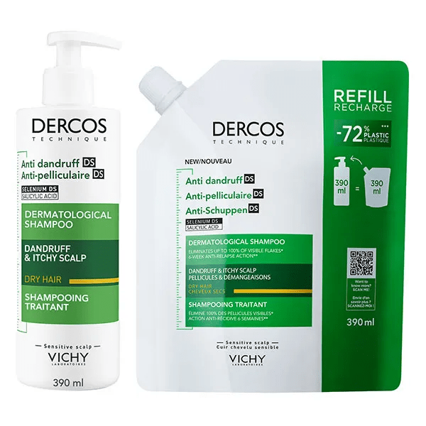 Dercos Duo Anti-Pell DS : Shampooing & Éco-recharge Cheveux secs 390ml