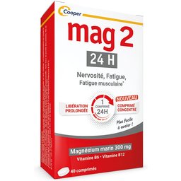 - 24H - Complément alimentaire à base de magnésium, vitamine B6 et B12 - Anti-nervosité et anti-fatigue - Programme de 40 jours - 40 comprimés libération prolongée