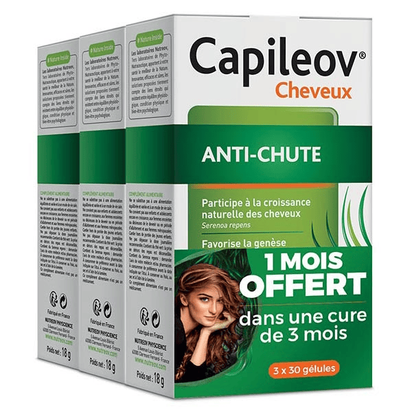Physcience Capileov Anti-Chute Lot de 2 x 30 gélules + 1 Boite Offerte