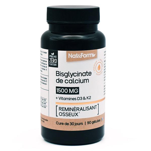Nature Bislycinate de calcium + Vitamines D3 & K2 remineralisant osseux 90 gélules
